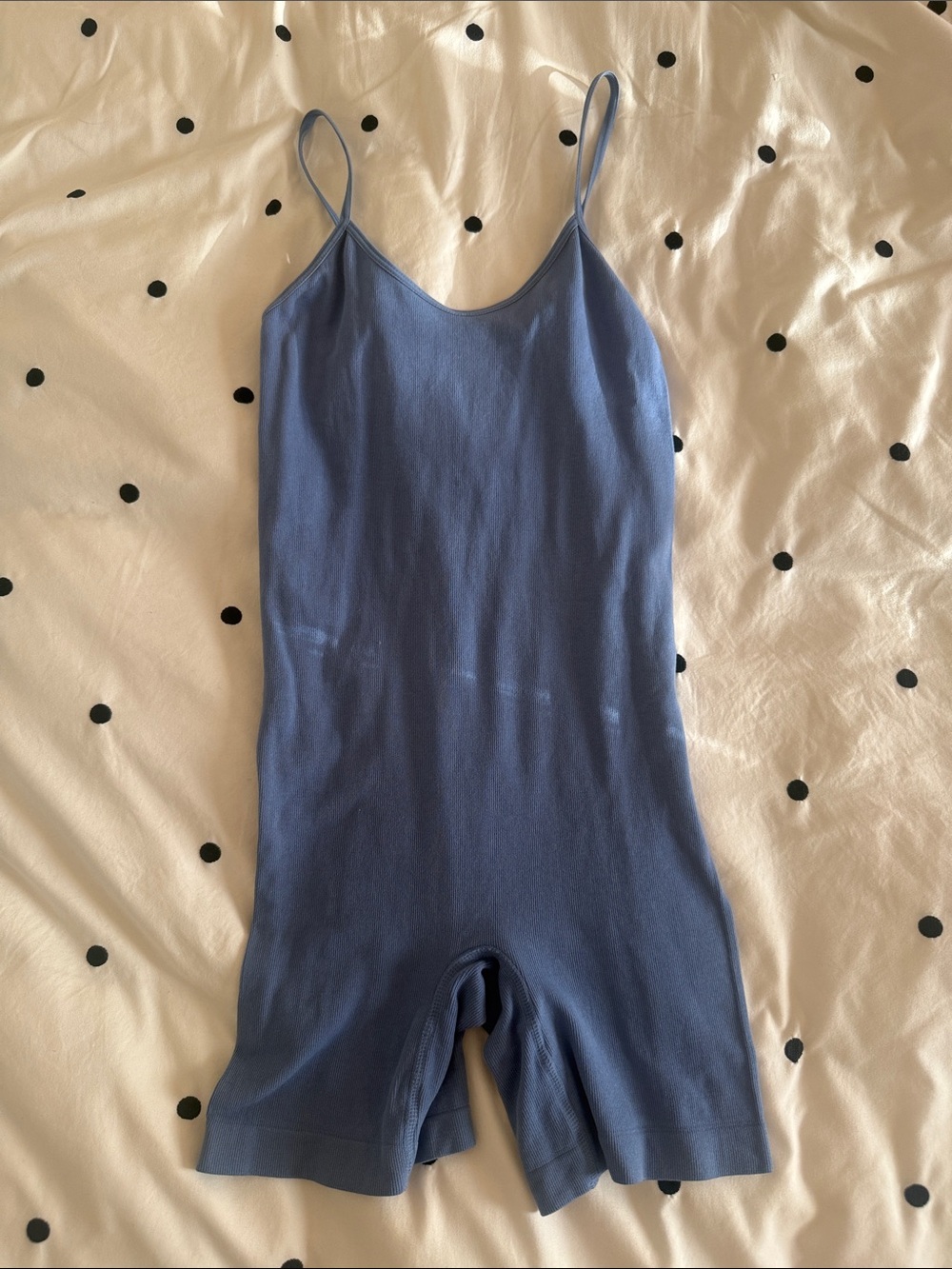Blue Ribbed Spaghetti Strap Romper